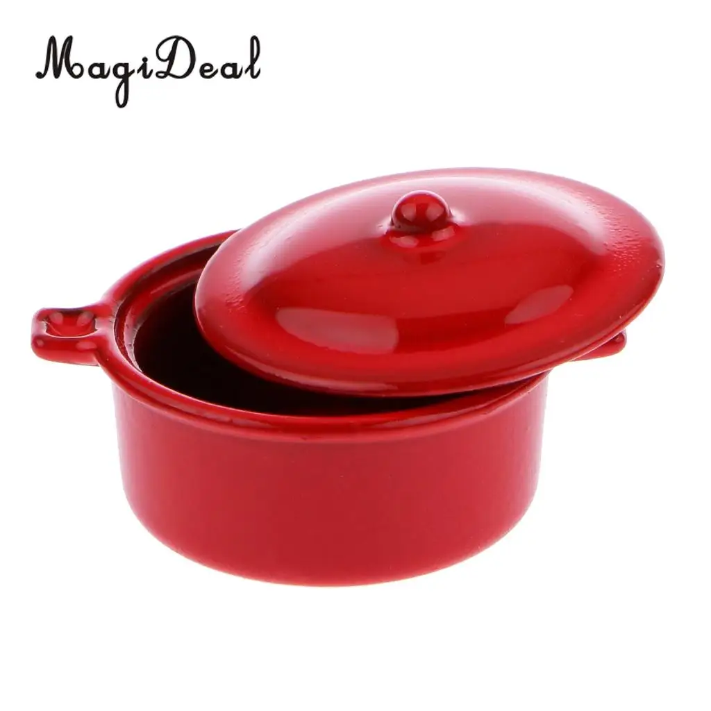 1Pc Alloy 1/12 Dollhouse Miniature Kitchen Kitchenware Utensil Casserole Stock Pot for Dolls House Children Pretend Play Toy