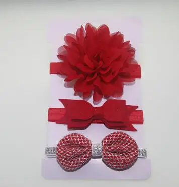 3Pcs Baby Elastic flower headband Headbands Hair Girls Bebe Bowknot Hairband Toddler Infants accessories set photography props red 1