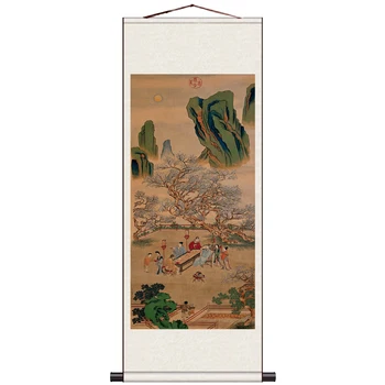 

#030 Tang Bohu Tangyin Landscape Figure Painting Scroll Painting Ancient Calligraphy Decorative Painting Silk Painting