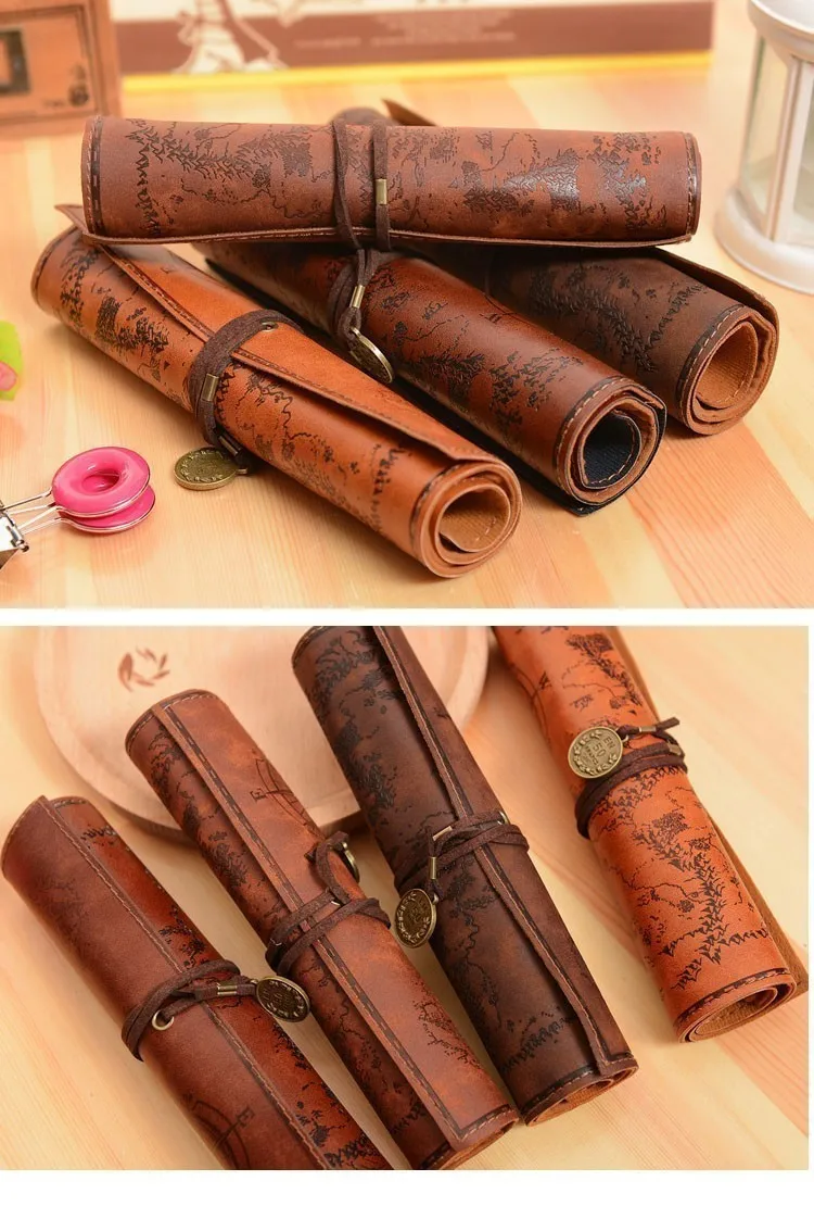 Vintage leather pencil case for boys girls school pencil bag pencil-case school supplies pencil cases