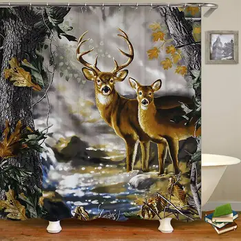 

Deer Shower Curtain Autumn Nature Wildlife Animal Deers Hunting Season Waterproof Polyester Fabric Decorative Bath Curtain