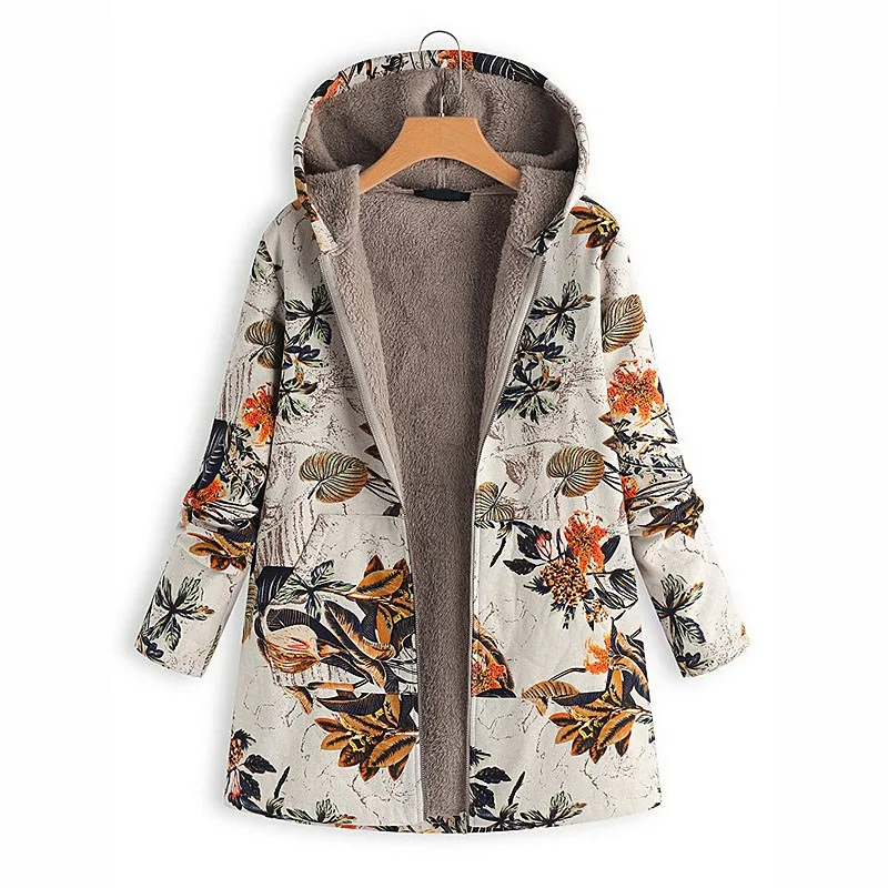 

Winter Women Fashion Long Sleeve Hooded Thicken Warm Coat Parka Women Jacket Plus Size Fluffy Printed Coat Outerwear
