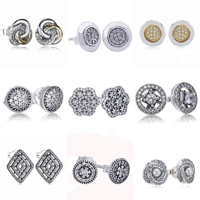 

925 Sterling Silver Shiny Snowflake Hollow Shining Pentagram Ornate Bow Crystal Pearl Stud Earrings For Women DIY Jewelry