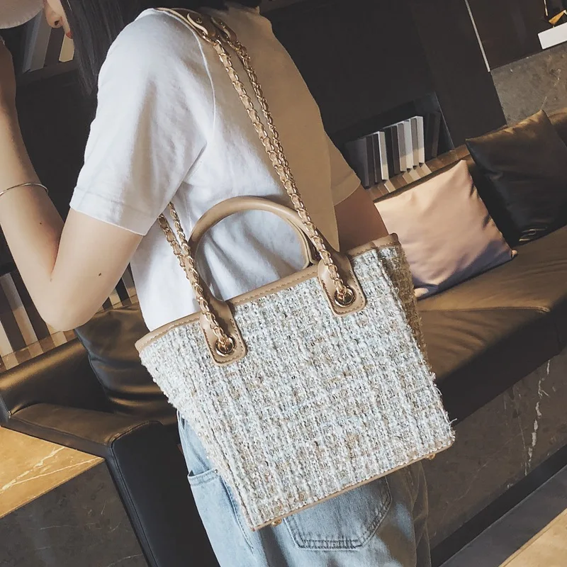 Брендовая дизайнерская шерстяная женская сумка на плечо с цепочкой, модная зимняя новая сумка-тоут, Женская Лоскутная сумка-мессенджер, милая дамская сумочка