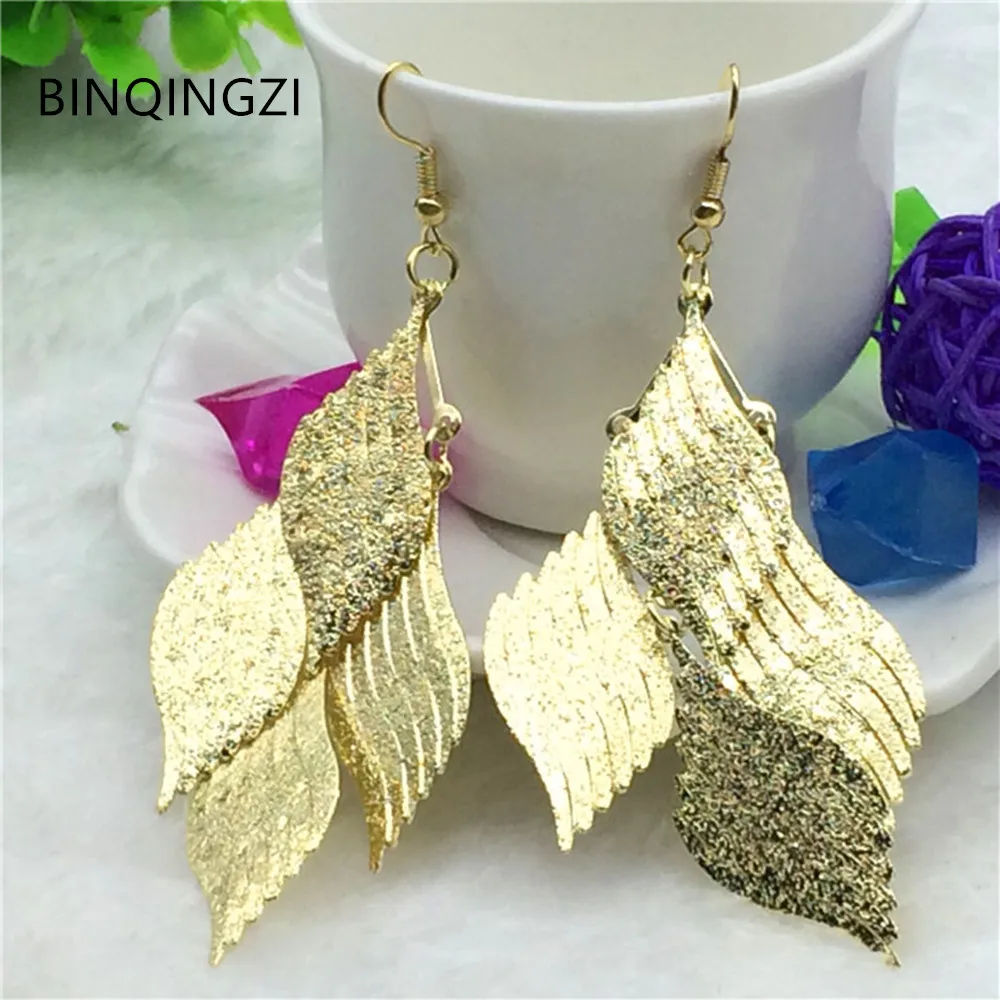

Vintage gold tassel earrings korean boho drop big long bohemian tree leaves women wedding jewelry earrings bingqingzi new 2018