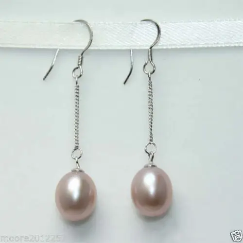 

Free Shipping >>>> 5x7mm oval purple freshwater cultured pearls sterling silver earrings
