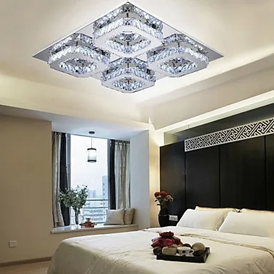 Modern Led Crystal Flush Ceiling Lights Mount 4 Light Transparent
