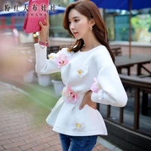 dabuwawa autumn spring korean slim fashion long sleeve white stereo flower hoodies