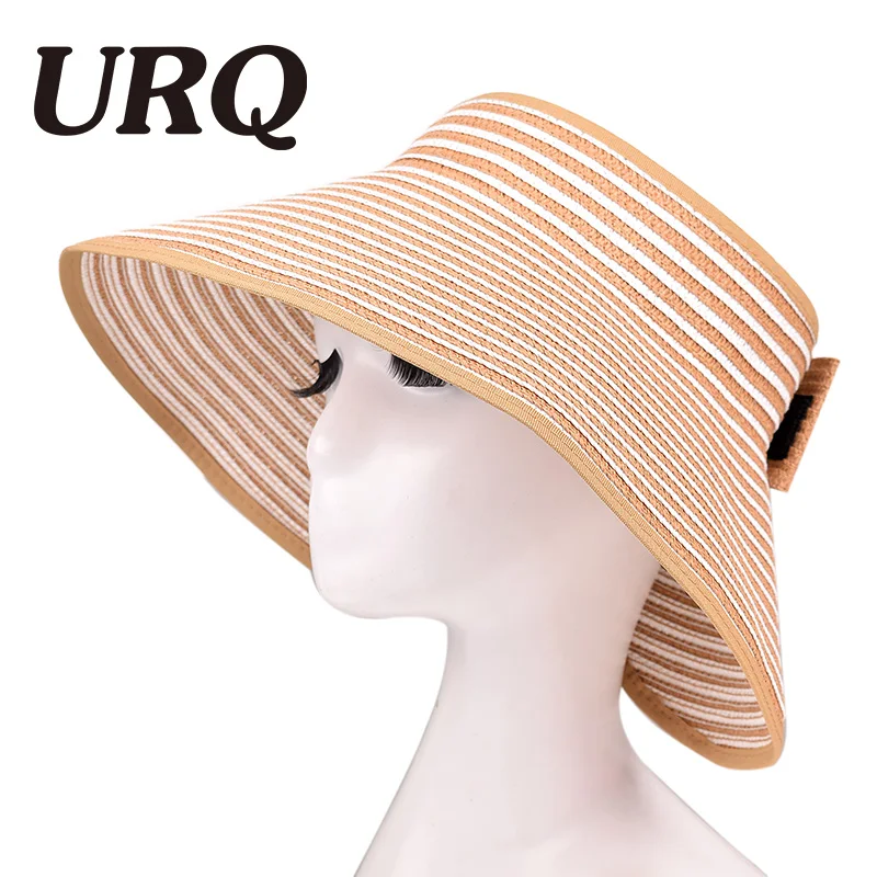 

Summer Sun Hat Women's Wide Brim Roll-up Striped Straw Sun Visor ZZ4068