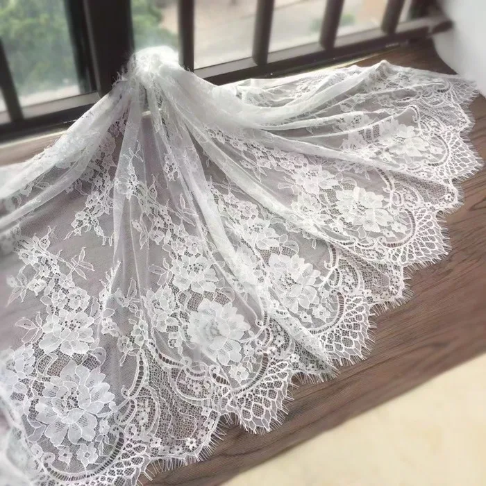 

3Meter/Lot Eyelashes Lace Trim Flower off white Black Lace Fabric Diy Clothes Accessories 70cm Wide