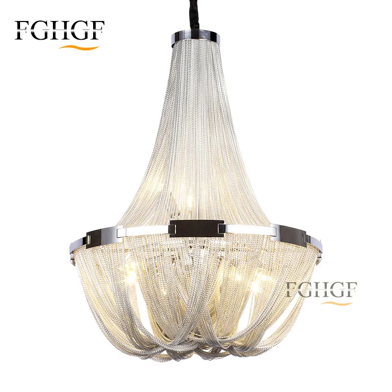 French Aluminum Chain Chandelier Light Fixture Empire Vintage Hanging Suspension Lustre Chain Chandelier Drop Light for Hotel (3)