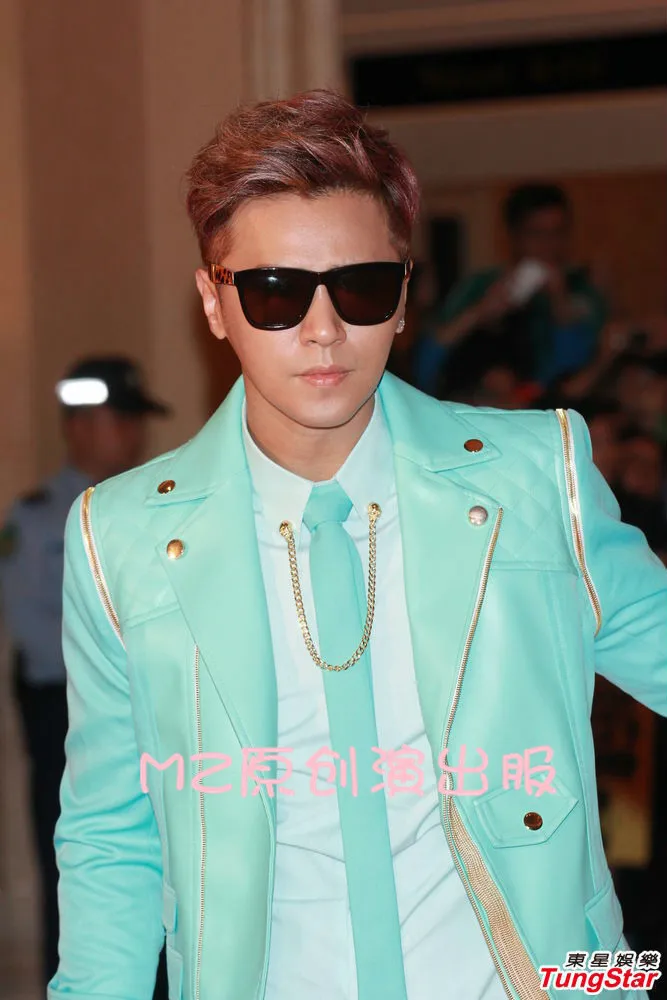 

S-5XL ! Men's singer bar DJ milk blue detachable sleeves slim suit costume Men leather jacket coat costumes clothing