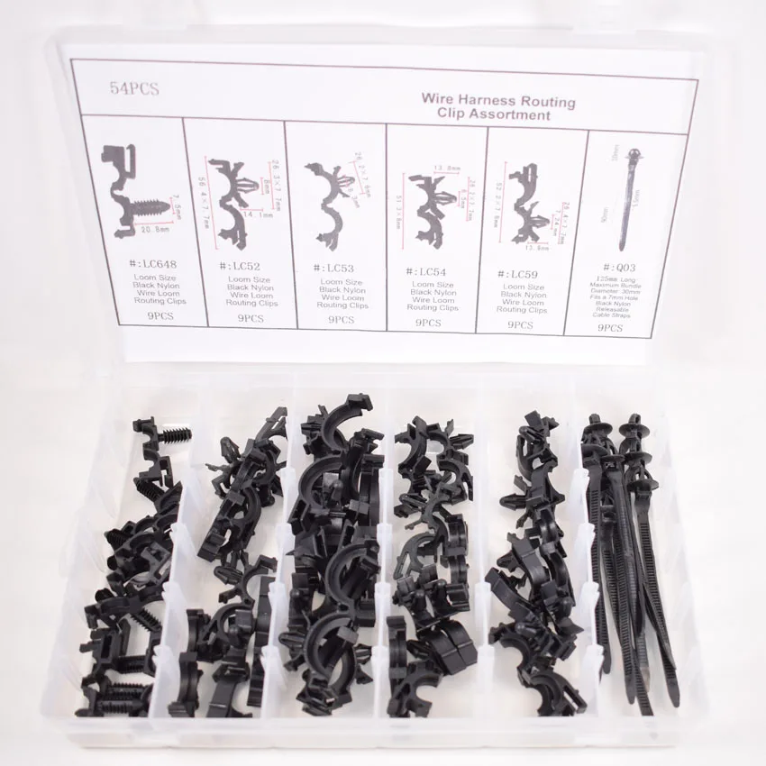 

54Pcs Auto Car Wire Harness Loom Routing Fastner Clips Assortment Kit For Honda Mazda
