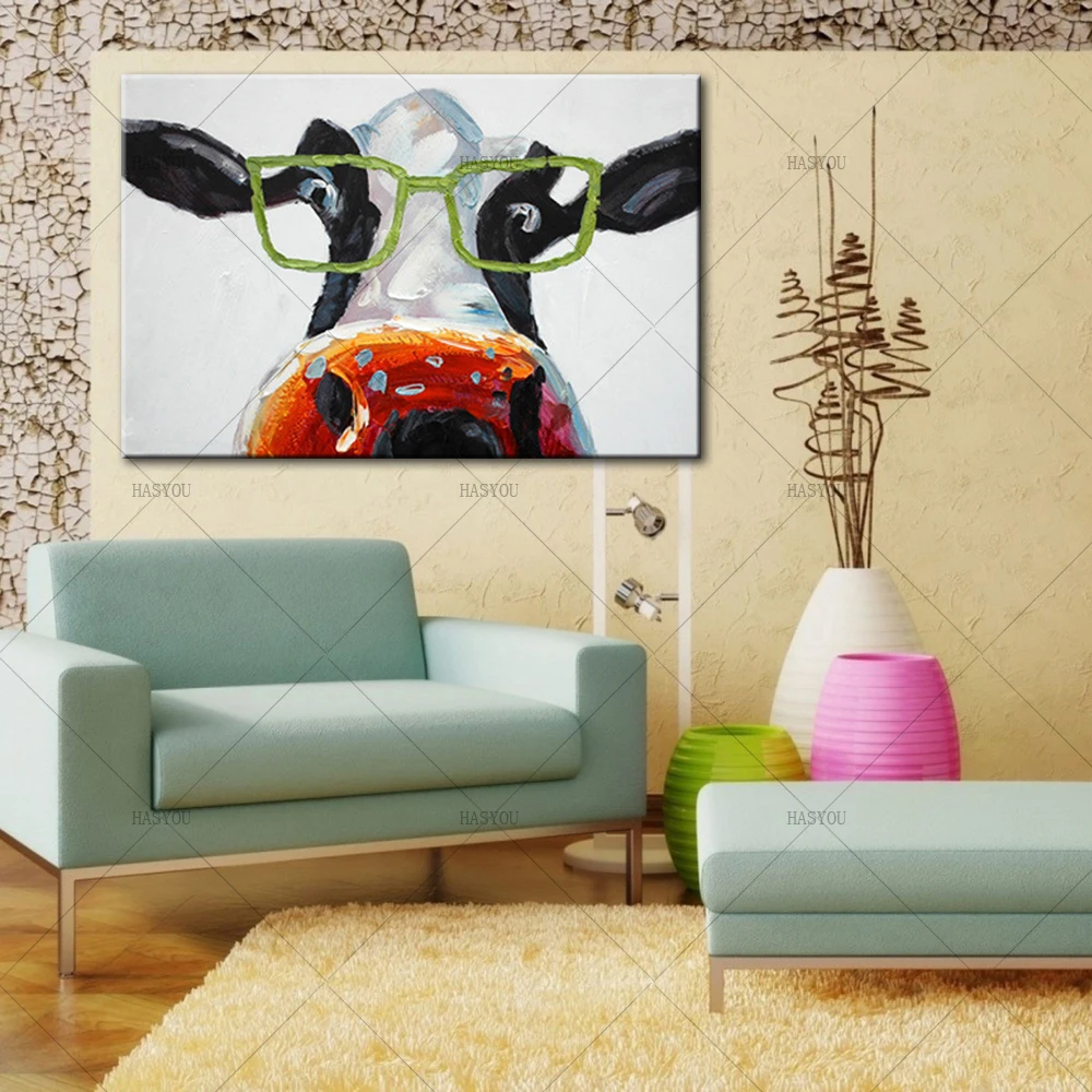 Cartoon-Animal-Funny-Cows-Wear-Glasses-Acrylic-Oil-Painting-Canvas-Art-Wall-Mural-Pictures-Decoration-for (2)