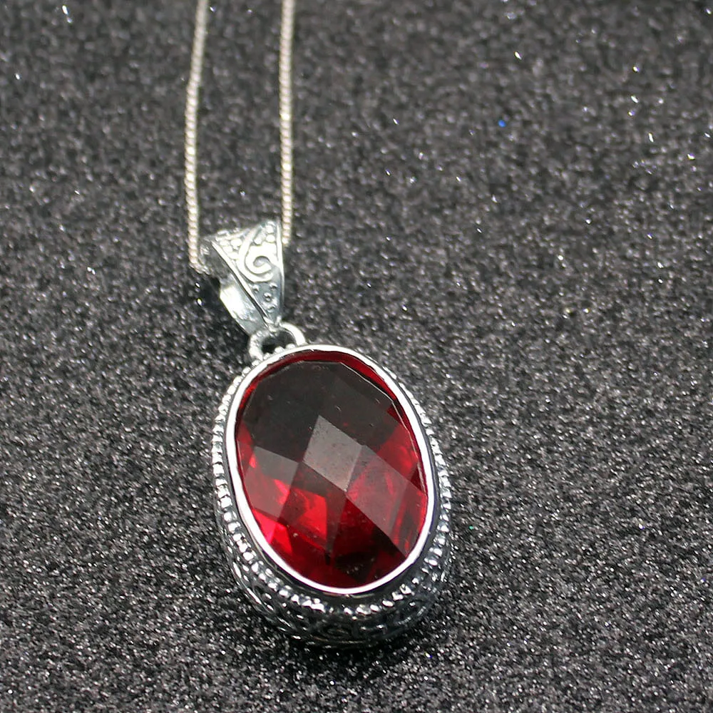 

Hermosa Amazing Oval Shiny Blood Red Garnet 925 Sterling Silver For Women Charms Pendant Chain Necklace 20 Inch