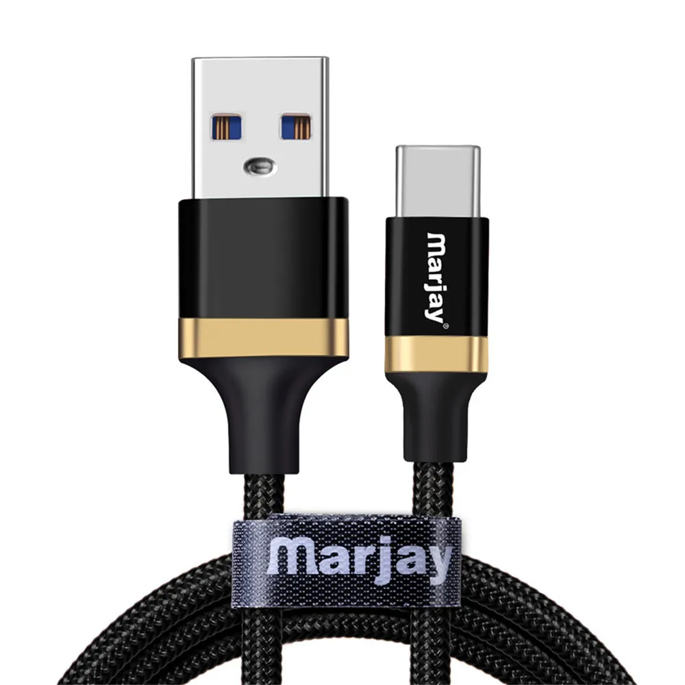Marjay USB Type C Cable for Huawei P20 lite Quick Charge 3.0 USB Type-C Mobile Phone Cables for Samsung S9 USB Cable for Xiaomi Black Cable