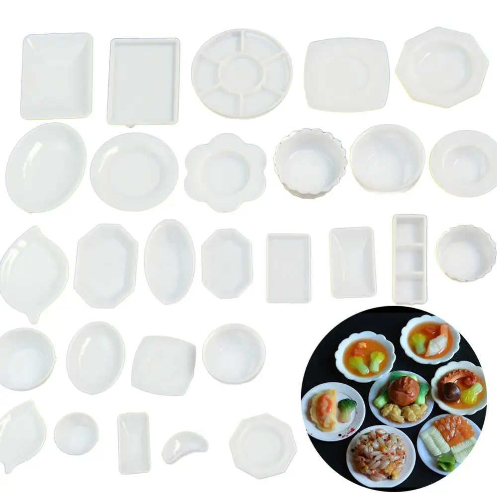 

33Pcs/Set 1/12 Dollhouse Resin Clear Miniature Plate Dish Kitchen Tableware Toy