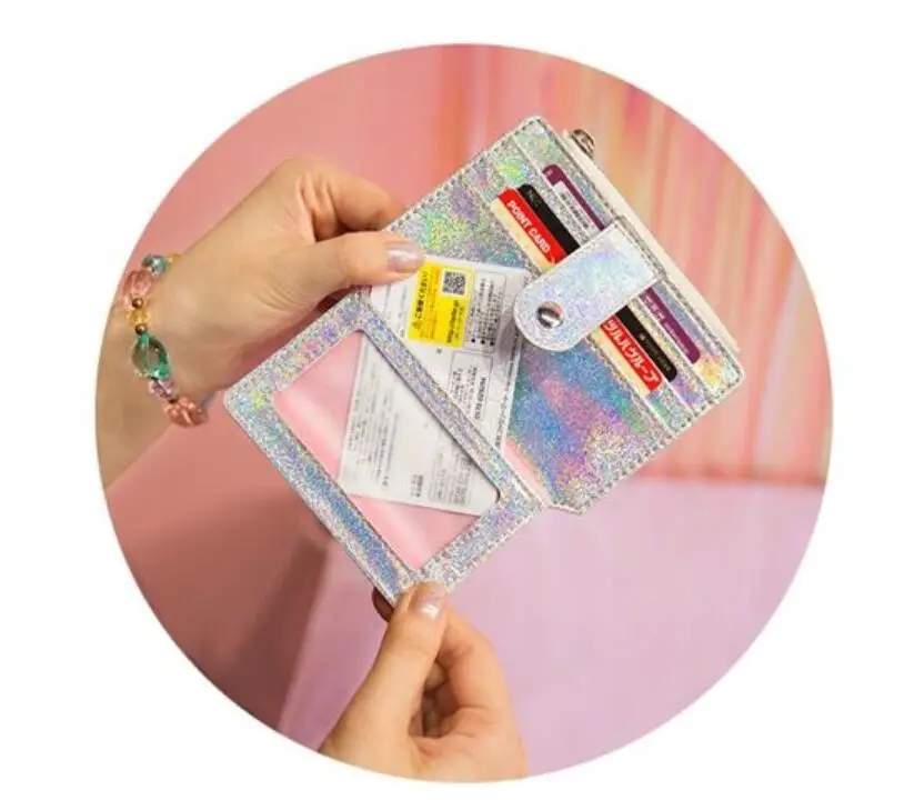 Card Holder Babysbreath Laser Shining Card Bag Girls Driver's License Bag Heart Hasp ID Credit Card