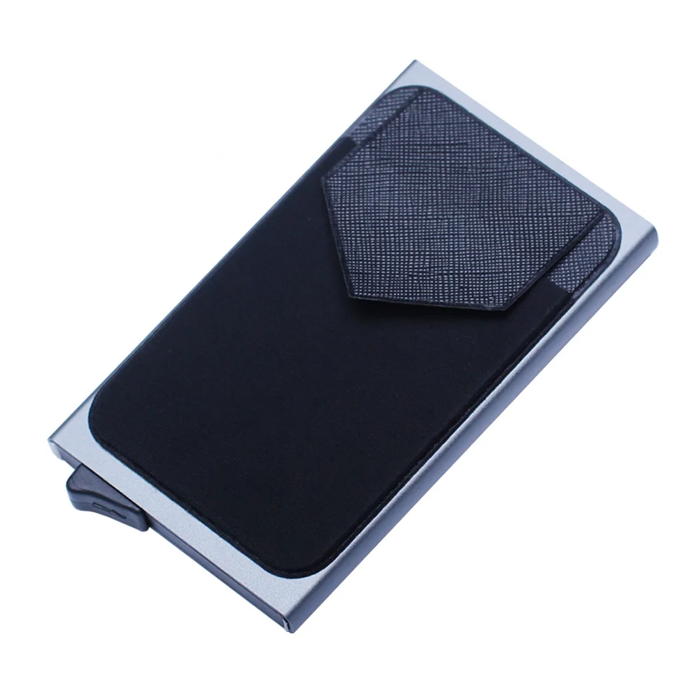 Алюминий бумажник с заднего кармана ID Card Holder RFID Блокировка мини-тонкий металлический кошелек автоматические всплывающие Кредитная карта монет кошелек