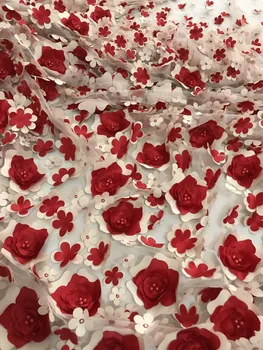 

French Net Lace Fabric Latest 3d flower african guipure lace fabric with beads mesh tulle fabric