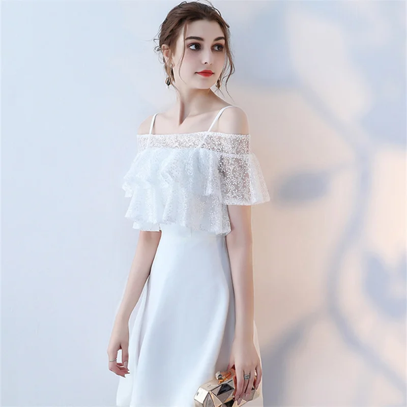 Это YiiYa лодочка шеи платья выпускного вечера с оборками Элегантный чистый цвет маленький белый торжественное платье Вечерние YG005