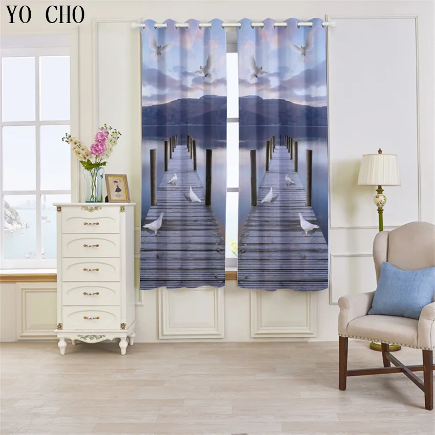 Yo Cho 2 unids palomas blancas patrón ventana cortinas para niños dormitorio Decoración para el hogar cocina cortinas ojal Top proceso