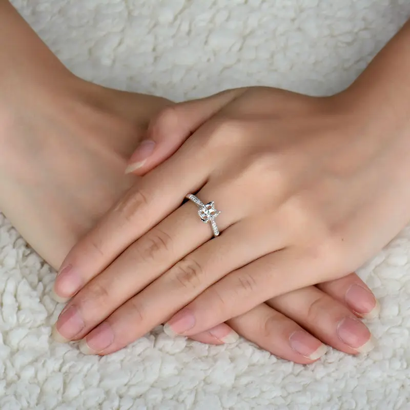 LOVERJEWELRY обручальные кольца, набор для женщин, Овальный 5x7 мм, 18 К, кольцо из белого золота, кронштейн, инкрустация натуральными бриллиантами, кольцо, ювелирное изделие
