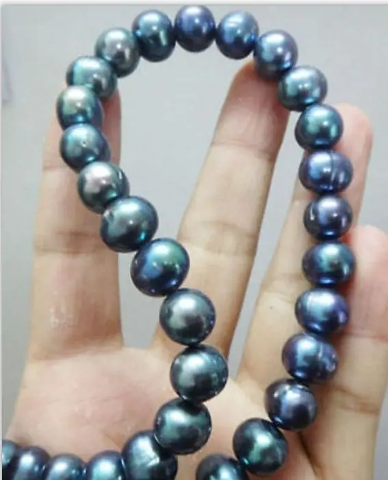 

GENUINE 9-10MM TAHITIAN BLACK PEARL NECKLACE 18inch 14KGP