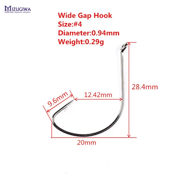 200 pcs mizugiwa fishing wide gap worm hook soft plastic bait hook size for bass