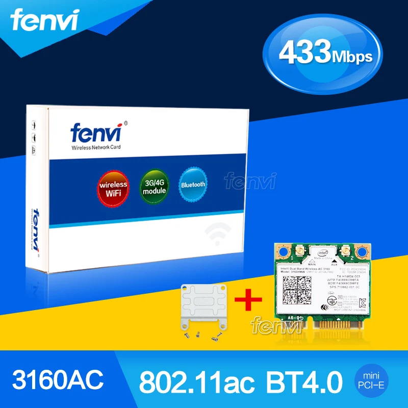 Fenvi новый для Intel 3160hmw Dual Band Беспроводной AC 3160 802.11 ac Половина мини pci e Wi Fi Bluetooth 4.0 WLAN +