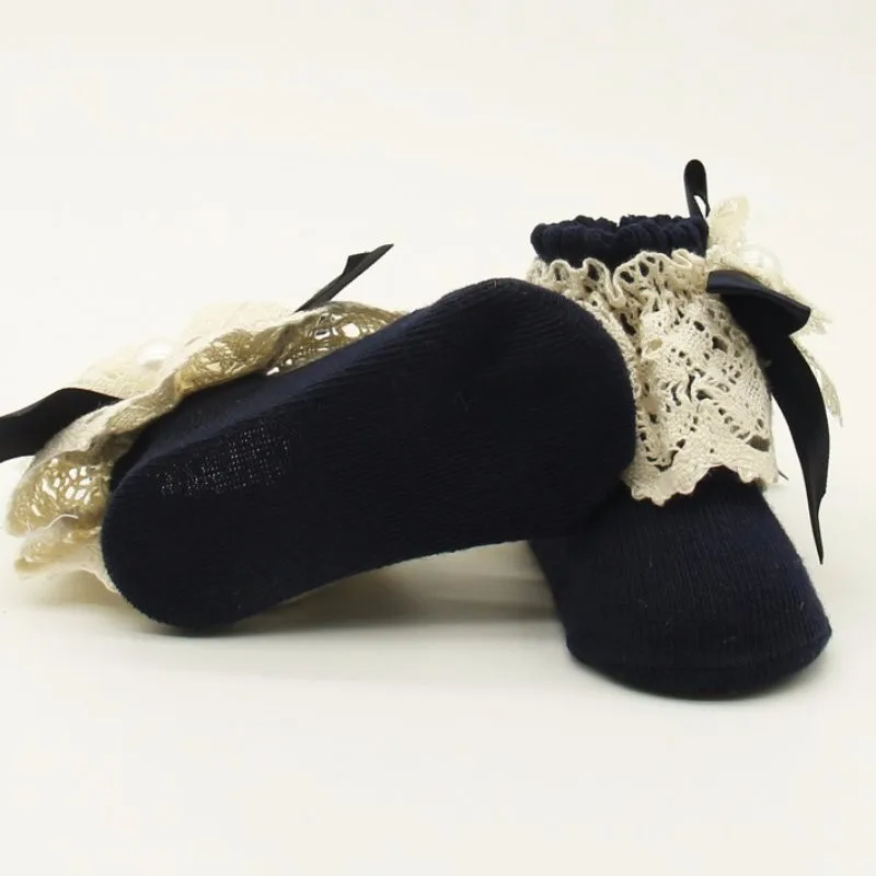 Носки для новорожденных детей кружевные носки с цветами на возраст от 0 до 12 месяцев, милые носки для новорожденных хлопковые носки длиной до щиколотки, с бантом, носки для маленьких девочек платье принцессы с фатиновой юбкой и бантом, носки
