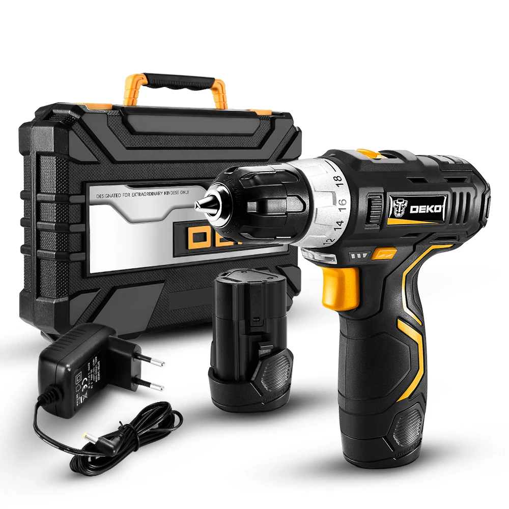 DEKO GCD12DU3 12V Max Household Power Tool Electric Screwdriver with LED Light 2 Speed Cordless Drill with 2 Battery Y Box BMC