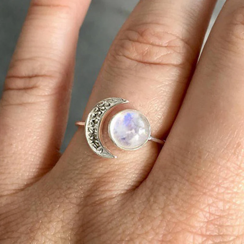 Трендовое классическое яркое маленькое античное кольцо в стиле панк с натуральным лунным камнем, очаровательные обручальные кольца Anillos Mujer, размеры 6-10