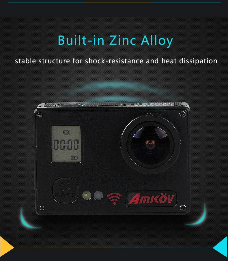 Amkov AMK7000S 4K Ultra HD 2 inches TFT WiFi Action Camera DV with Sunplus 6350M SPCA6350 OV4689 Image Sensor 170 Degree View Angle Remote Control Watch