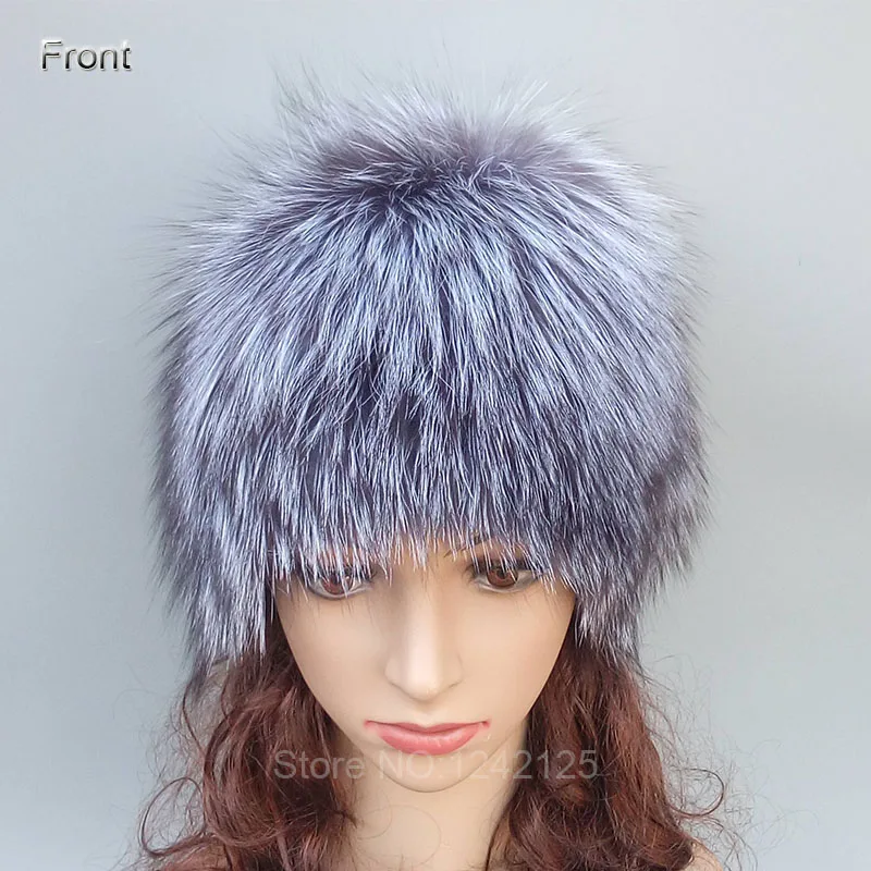 Осень зима России детей женщины леди Женская натуральным лисьим Silver fox енота Мех животных вязанная теплая шапка эластичные шапки прилив шапки