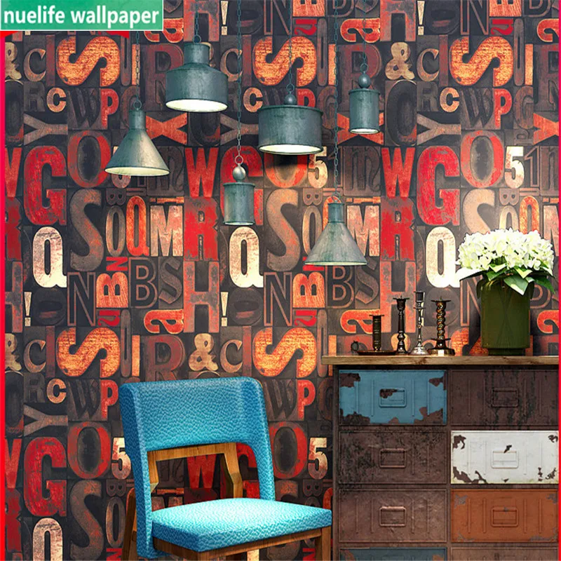 

American style red blue orange internet cafe study living room bedroom study english alphabet personality background wallpaper