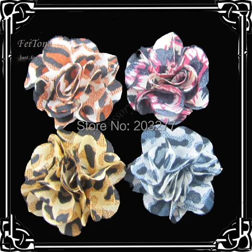 50 шт./лот 3 см новые леопардовые ткани цветы 4 цвета на выбор