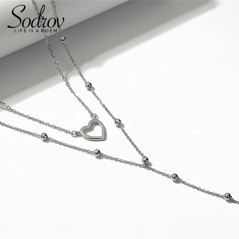 SODROV Authentic 925 Sterling Silver Classic Heart Clear CZ Pendant Necklaces Women Fashion Jewelry HN028 Personalized