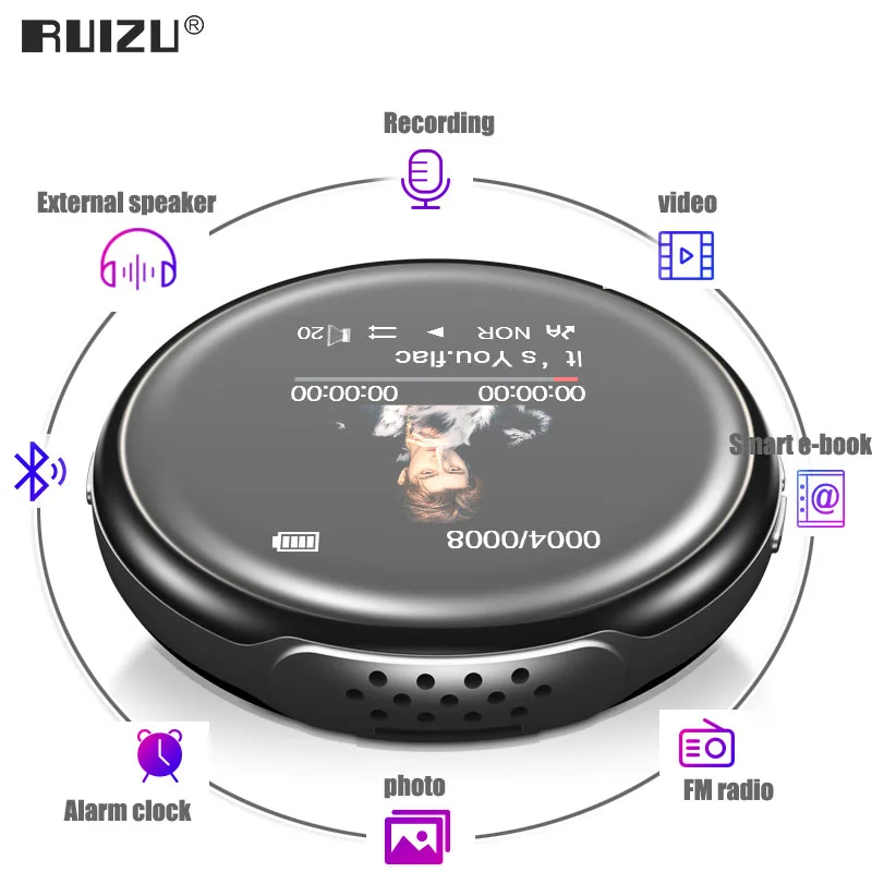 Новое поступление, спортивный MP3-плеер RUIZU M1 с Bluetooth, 8 ГБ/16 ГБ, с поддержкой экрана, FM, запись, электронная книга, часы, шагомер