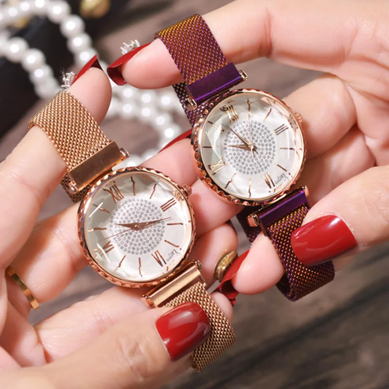 

Luxury Crystal Women Bracelet Watch 2019 Fashion Diamond Ladies Magnet Steel Mesh Clock Casual Waterproof Female Wristwatch Gift