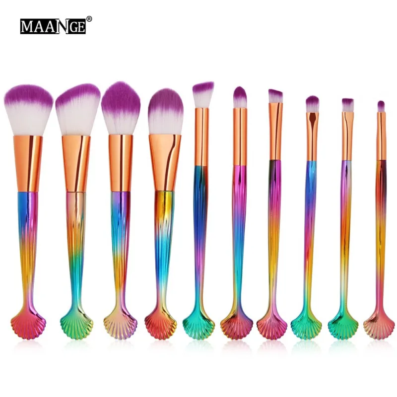 

10pcs shell cosmetic brush Handle Cosmetic Foundation Eyeliner Eyebrow Lip Brush Up Brush Tool Women makeup brushes