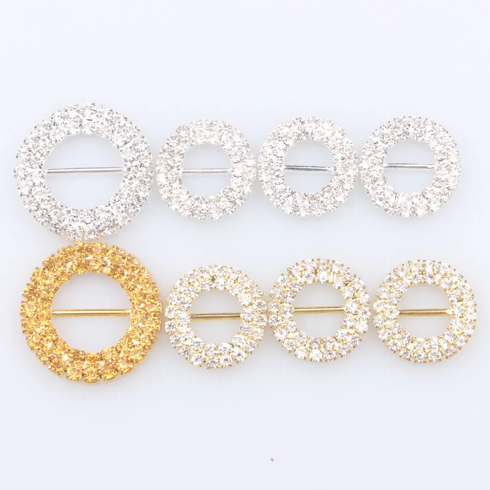 

27mm and 20mm 1 1/10" 4/5" Double Row Round Rhinestone Buckle Invitation Ribbon Slider For Wedding Supplies Decoration 20pcs