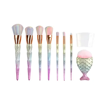 

7Pcs Diamond Makeup Brush Set with Big Fish Tail Mermaid Foundation Powder Brushes Eyeshadow Contour Blending Cosmetic Brushes
