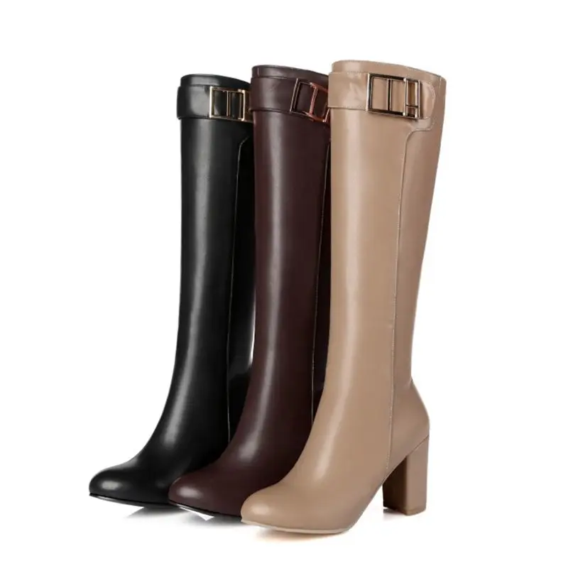 QPLYXCO/ г. Распродажа, новые модные женские сапоги до колена, большие и маленькие размеры 32-45 женские высокие сапоги на высоком каблуке с круглым носком, обувь 9-10