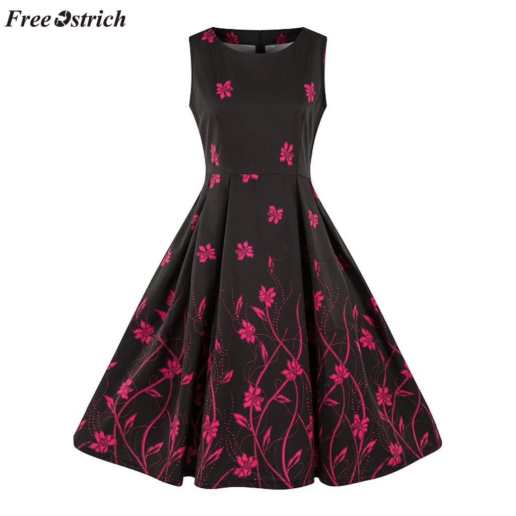 

FREE OSTRICH Dress fresh women retro dot print campus wind youth vitality sleeveless hanging neck party dance swing dress hot s