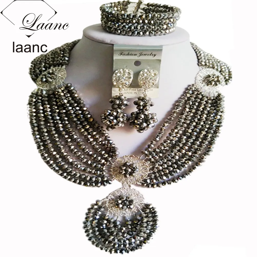

Brand Laanc European American Indian Bridal Silver Jewelry Sets Crystal Beads Nigerian Wedding African Necklace AL190