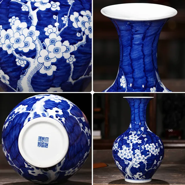 Classic Chinese Style Hand Painted Blue and White Porcelain Plum Blossom Home Decoration Flower Vase 4