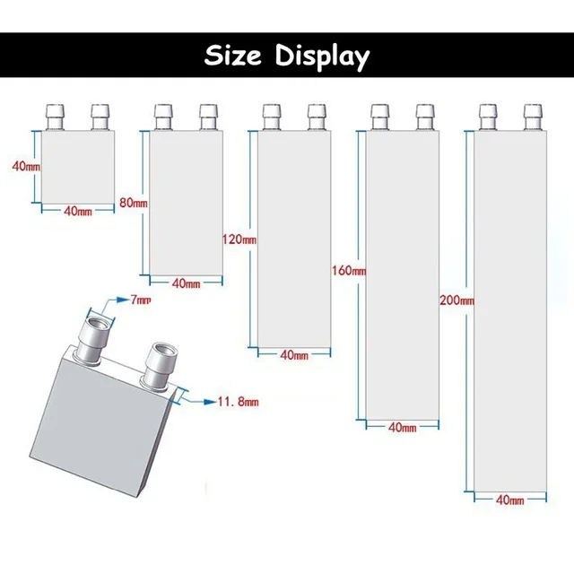 Основной алюминиевый блок водяного охлаждения 40*40 мм для охладителя жидкой воды, система теплоотвода, Серебряное использование для ПК LaptopCPU 80/120/160/200
