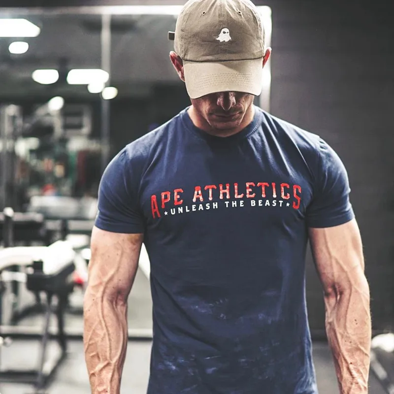 

2019 new summer round neck shirt cotton gym men's T-shirt brand clothing sports t-shirt men's printing short-sleeved T-shirt