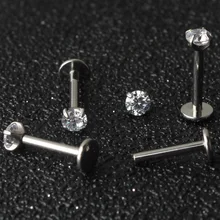 16 г титана G23 Лабрет для пирсинга губ 2,5 мм 3 мм AAA циркон драгоценный камень уха хряща трагус гвоздики ювелирные изделия для тела
